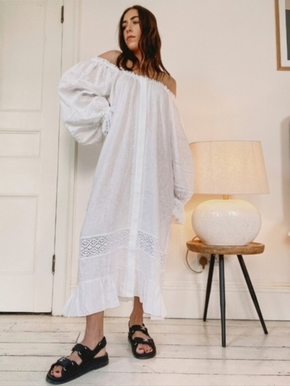 Sleeper 100% linen paloma crochet lace midi dress, one size - Picture 5 of 16
